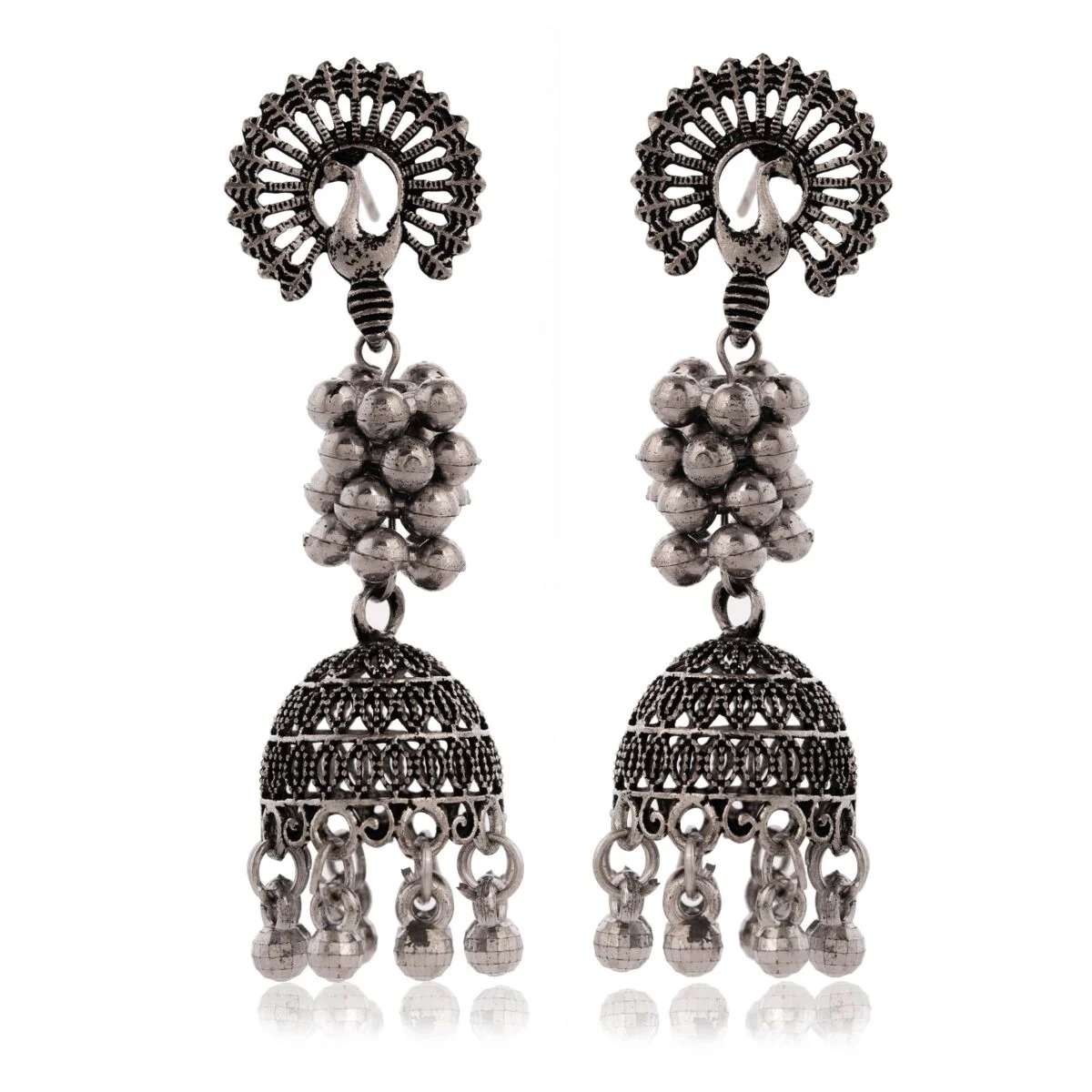 3 Pairs of beautiful Silver Beads Ethnic Tops with stone