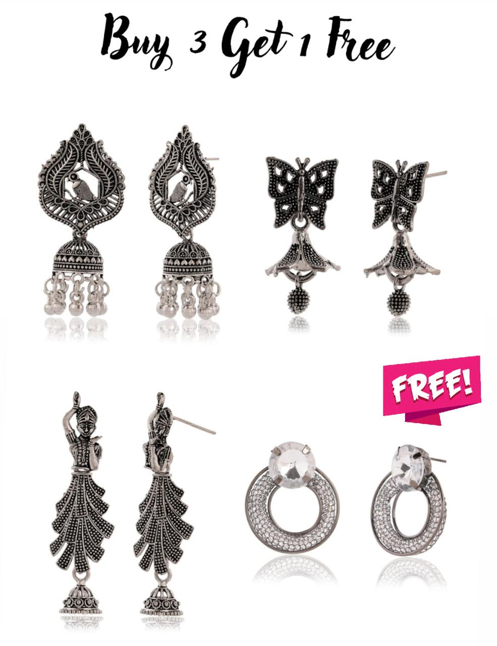 3 Pairs of beautiful Silver Beads Ethnic Tops with stone