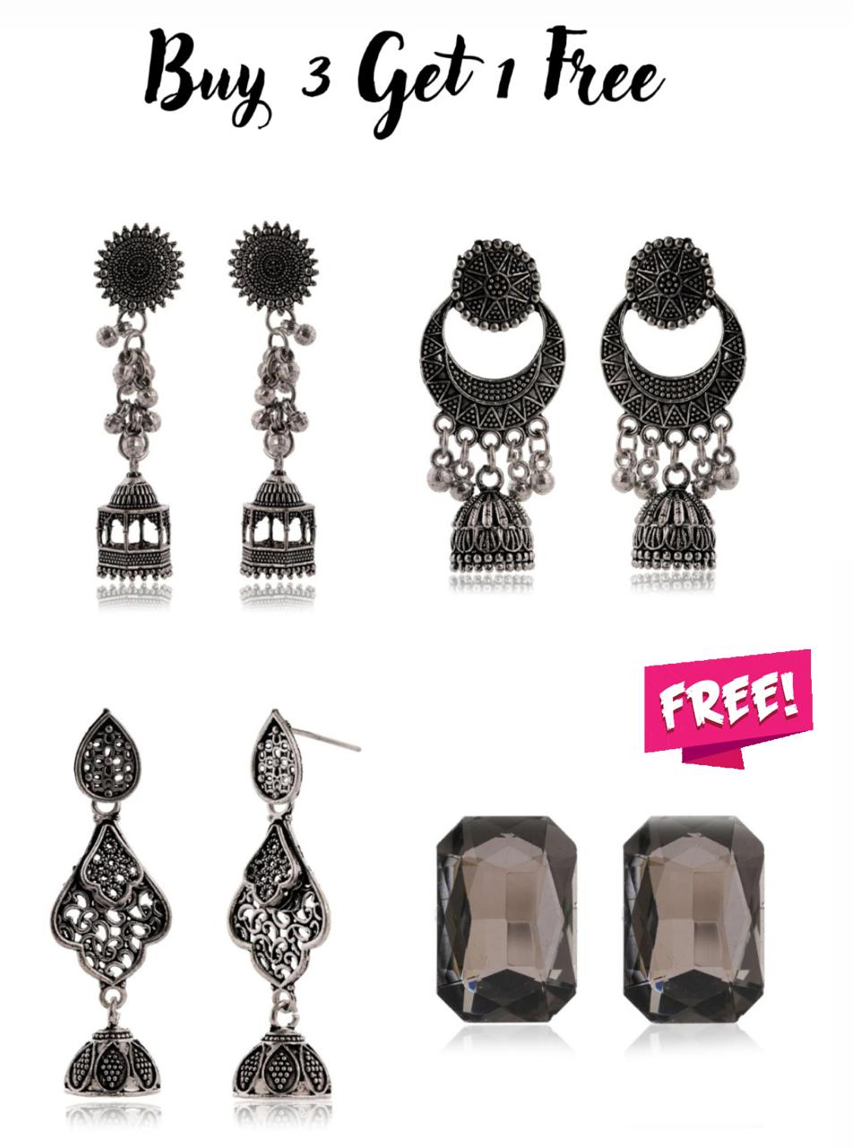 3 Pairs of beautiful Silver Beads Ethnic Tops with stone