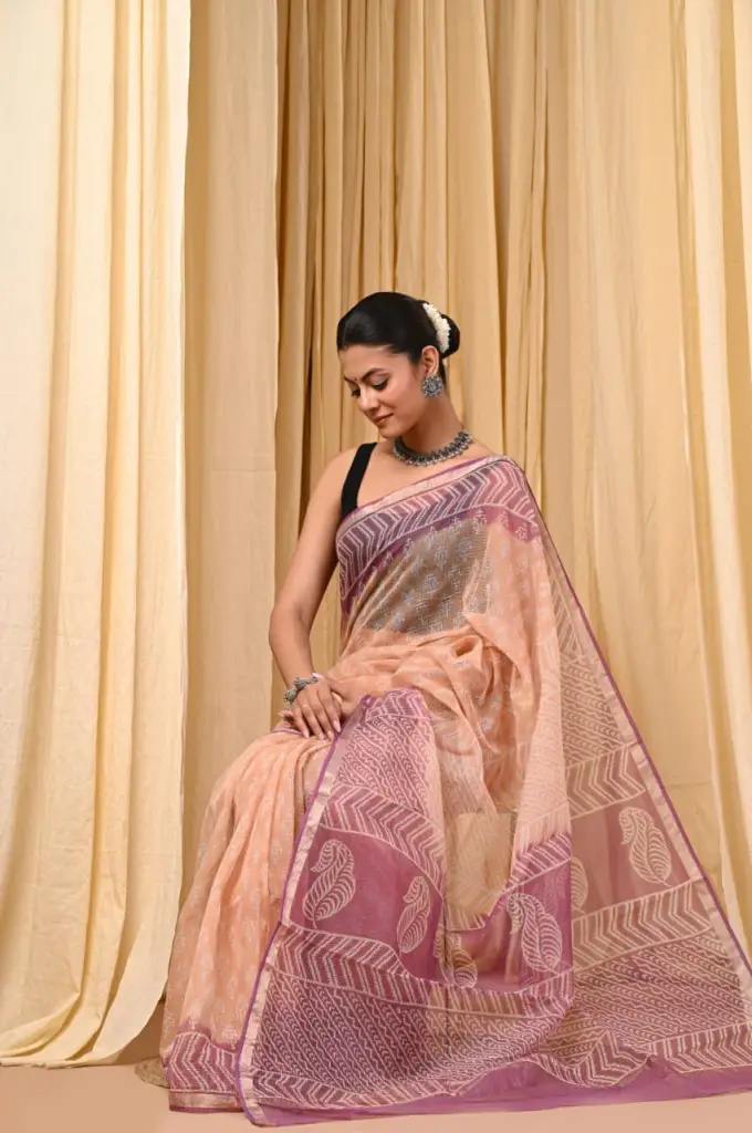 Hand block printed traditional Saree