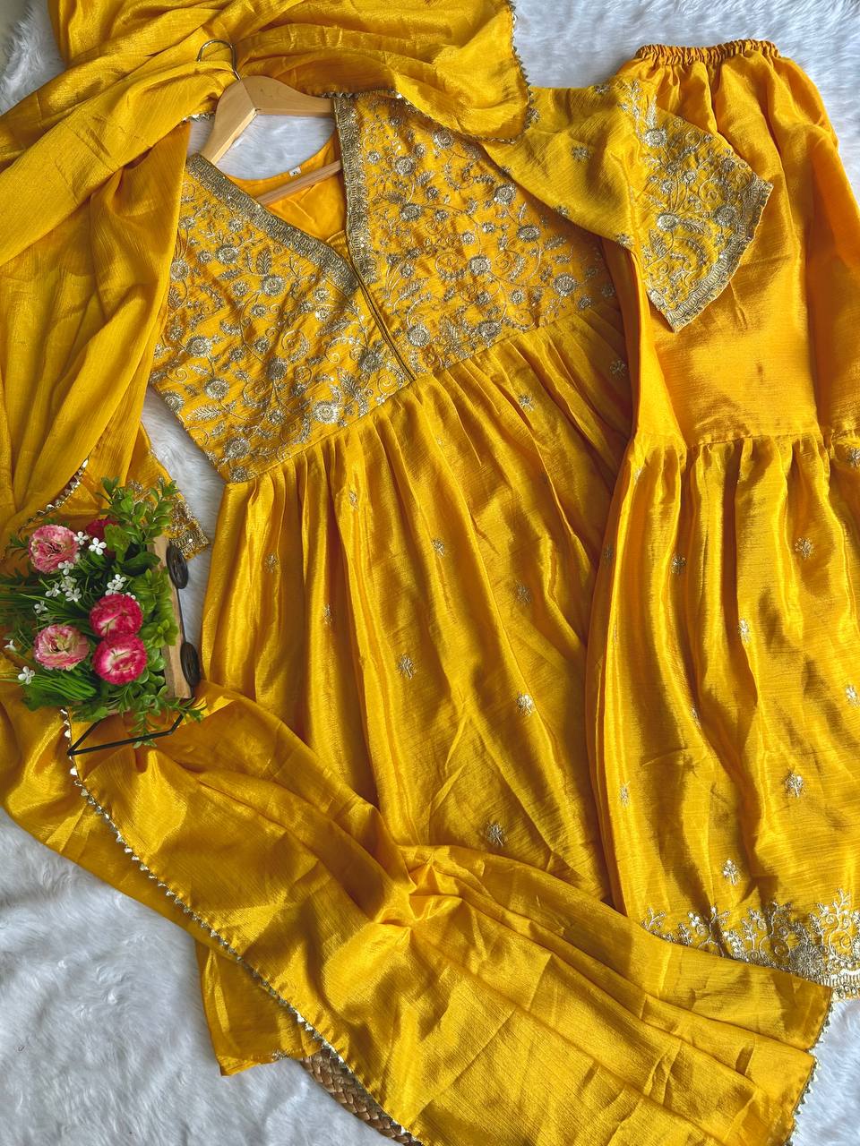 Designer Chinon Silk Top Sharara Dupatta Set