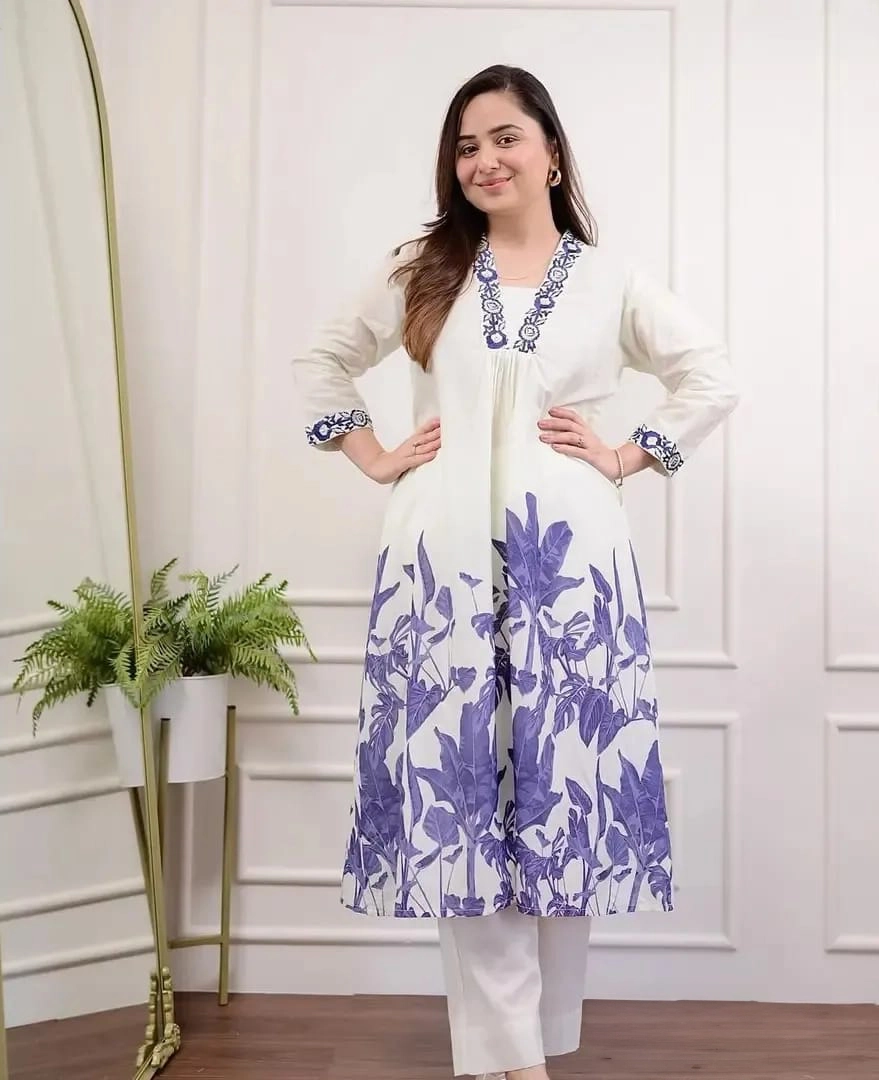 White  Floral Kurta Set