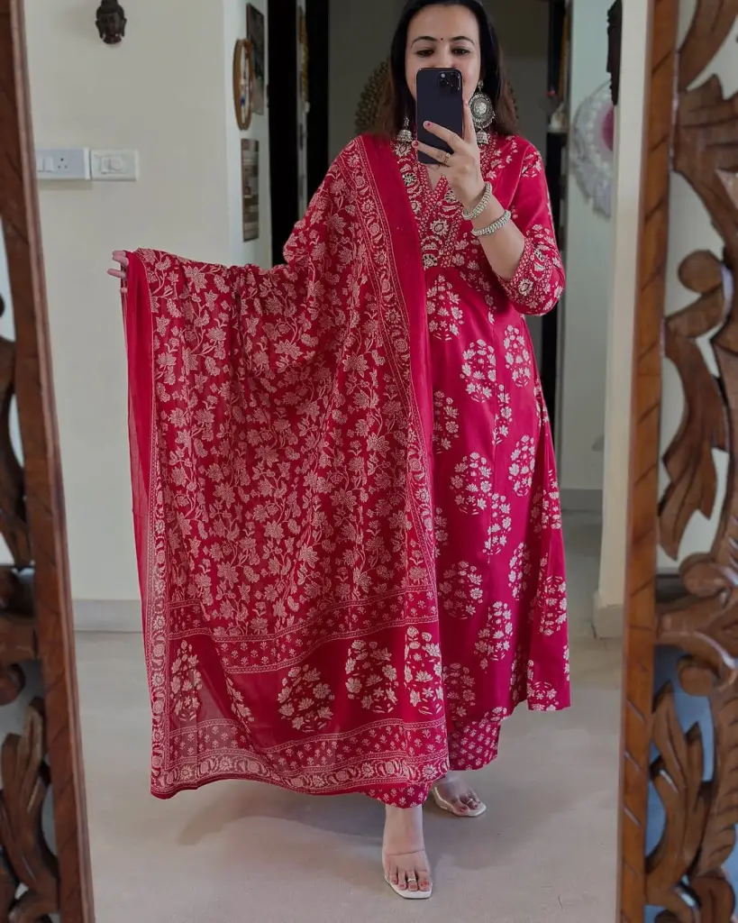 Printed Anarkali Kurta Dupatta Set
