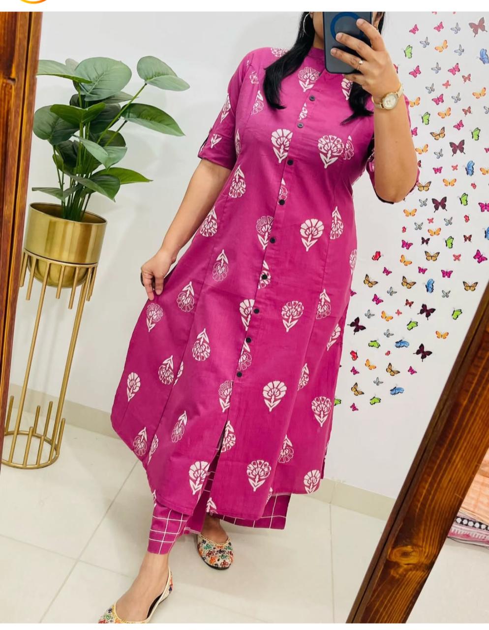 Boho Chic Cotton Printed Kurta Set with Pant 