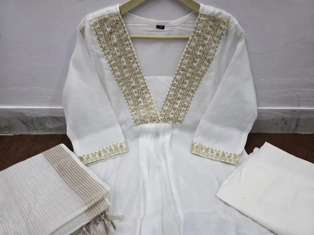 Elegant Chanderi Suit Set with Cotton Pant