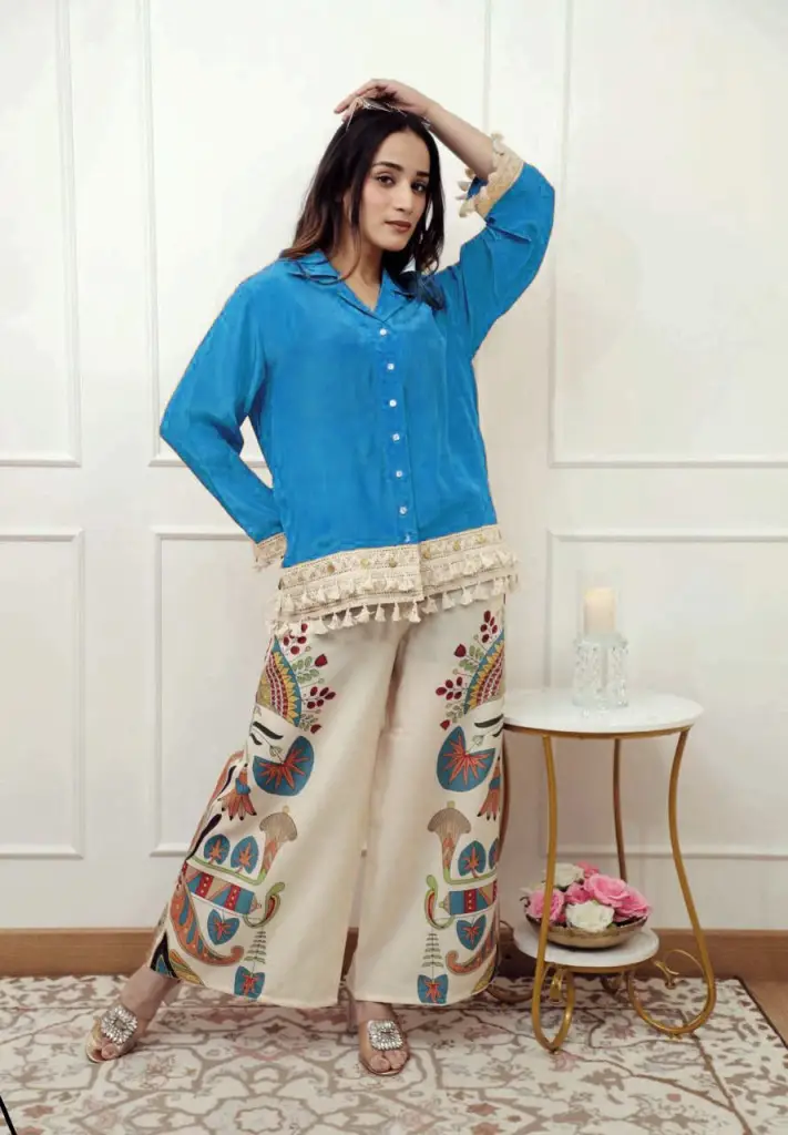 Tassel Shirt & Embroidered Pants Set 
