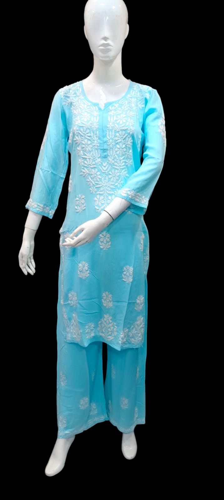 Lucknow Handwork Chikankari 2 Piece Palazzo Set With White Embroidery