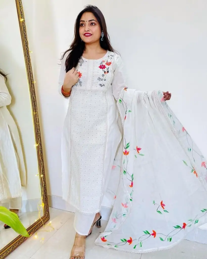 Floral Embroidered Cotton Suit Set