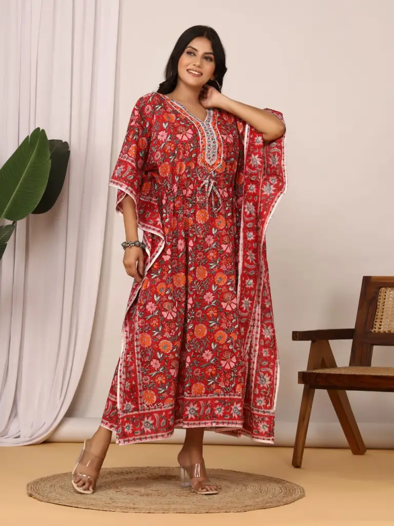 Cotton mul kaftan in beautiful floral print.