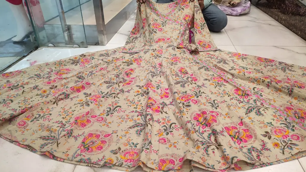 Multicolor Block Print Cotton Full Flair Anarkali set 