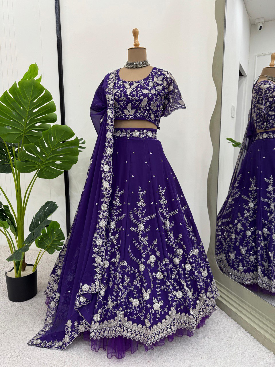 Faux Georgette Lehenga with Sequins Embroidery