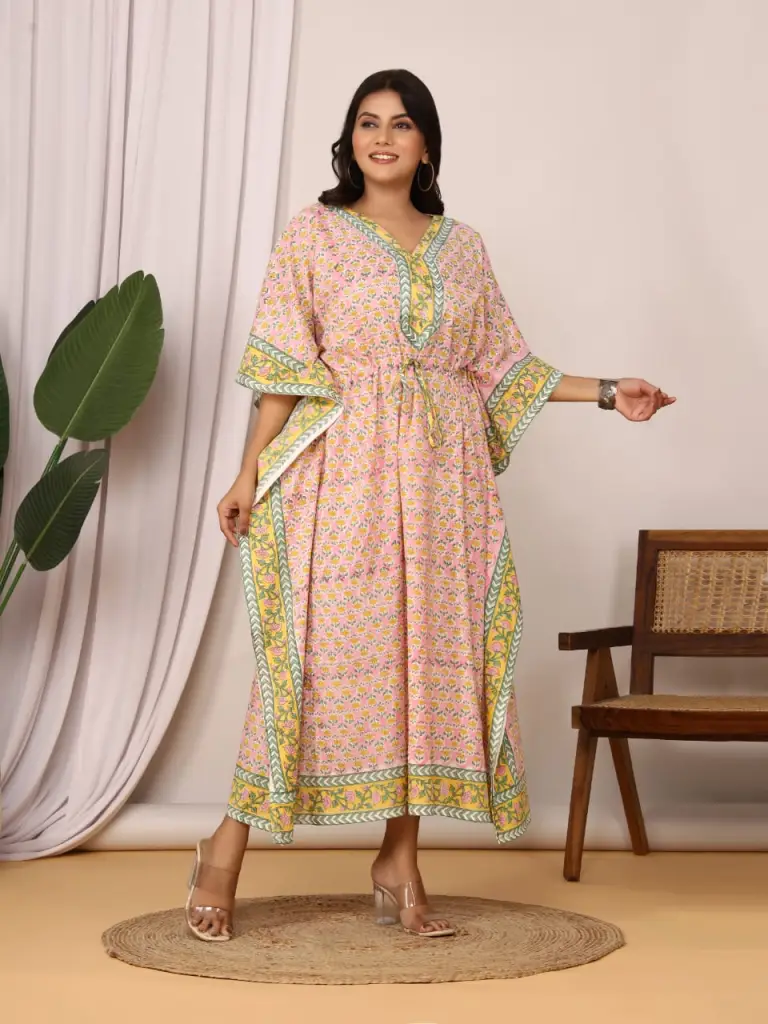 Cotton mul kaftan in beautiful floral print.