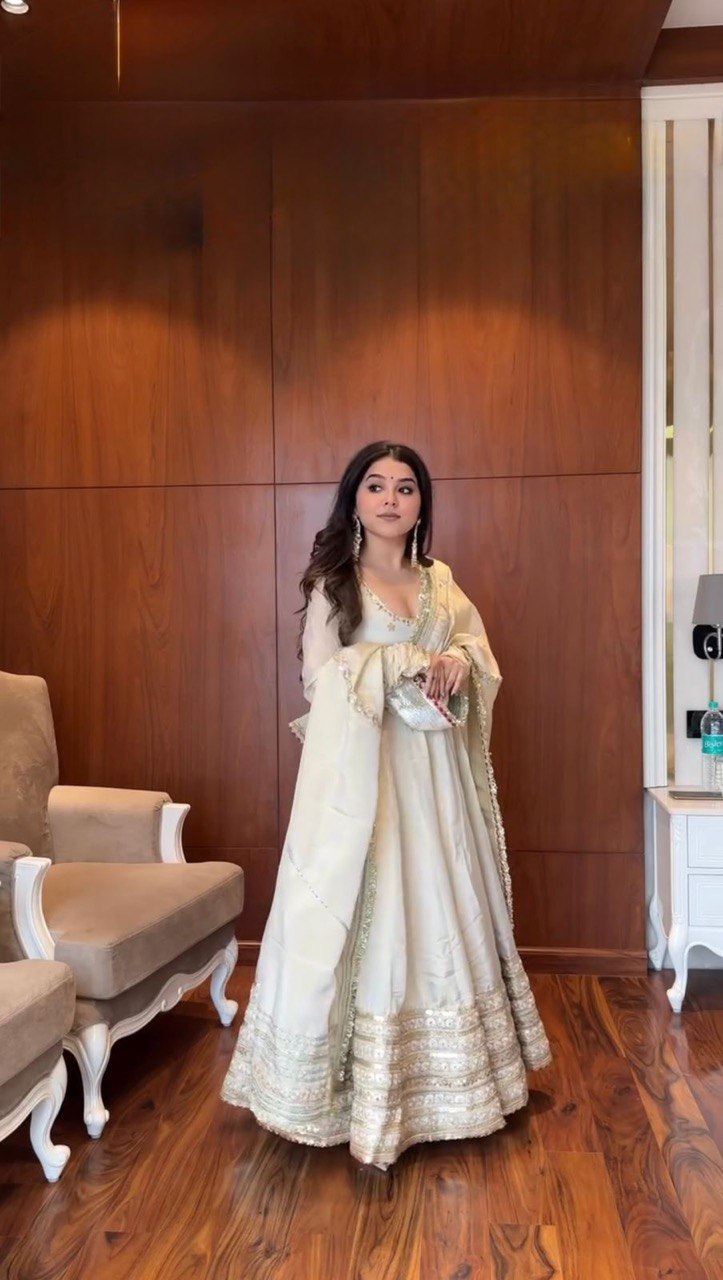 Chinon fabric Anarrkali Suit dupatta set