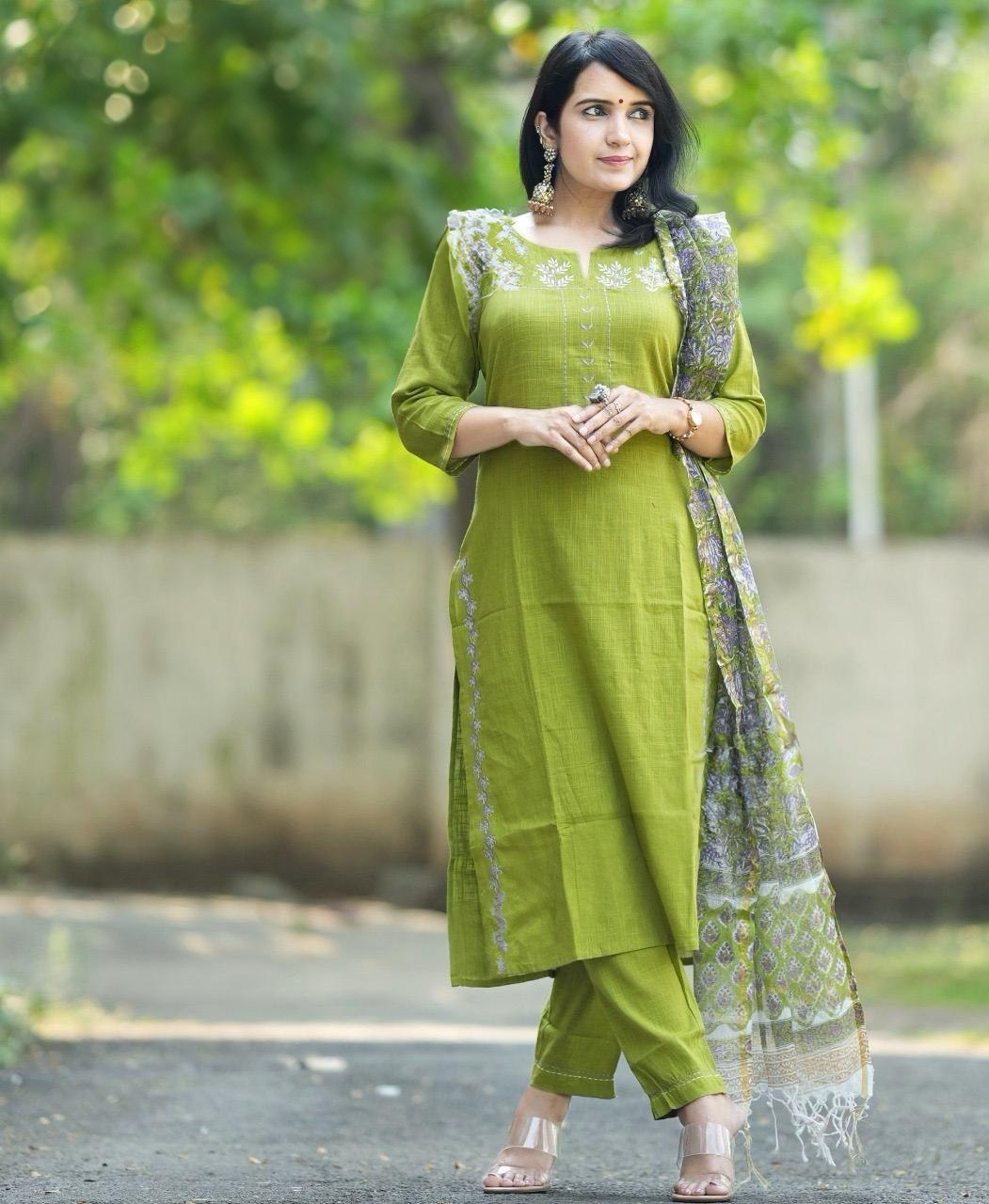 Beautiful pure cotton kurti pant dupatta set