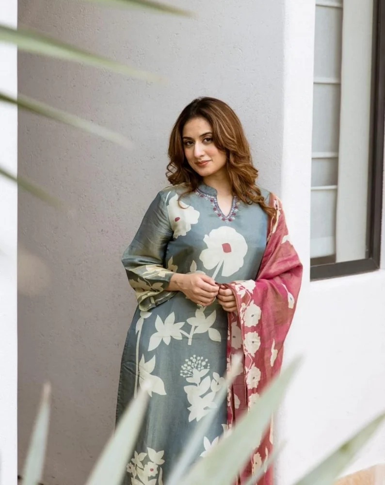Beautiful pure cotton kurti pant dupatta set
