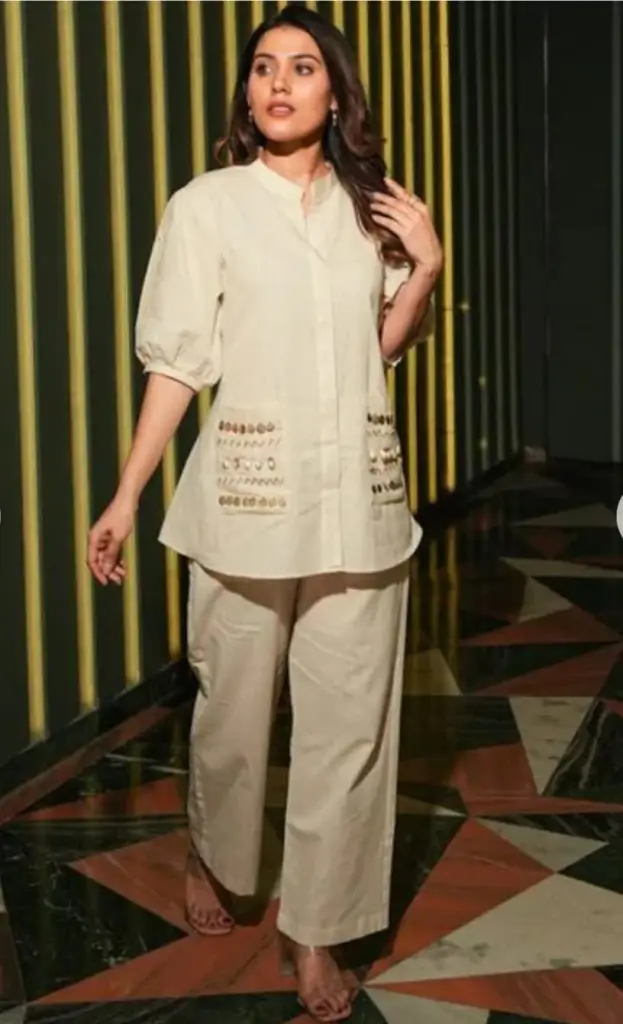 Serene Off-White Cotton Flex Embroidered Co-ord Set