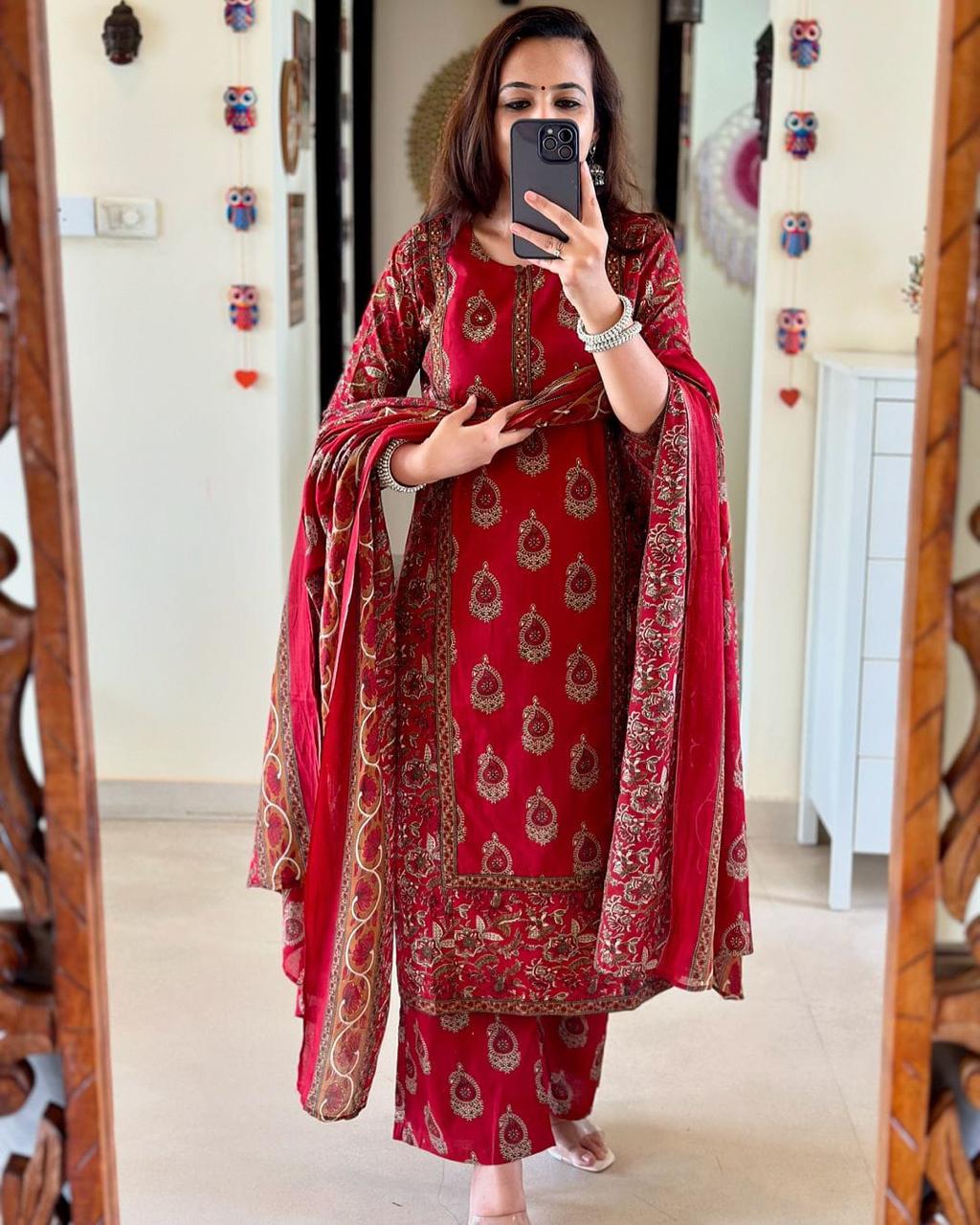 Beautiful Jaipuri Printed Cotton Suit Set 