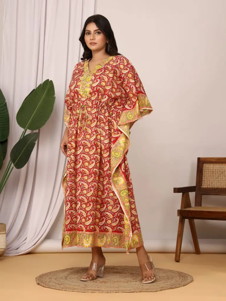 Cotton mul kaftan in beautiful floral print.