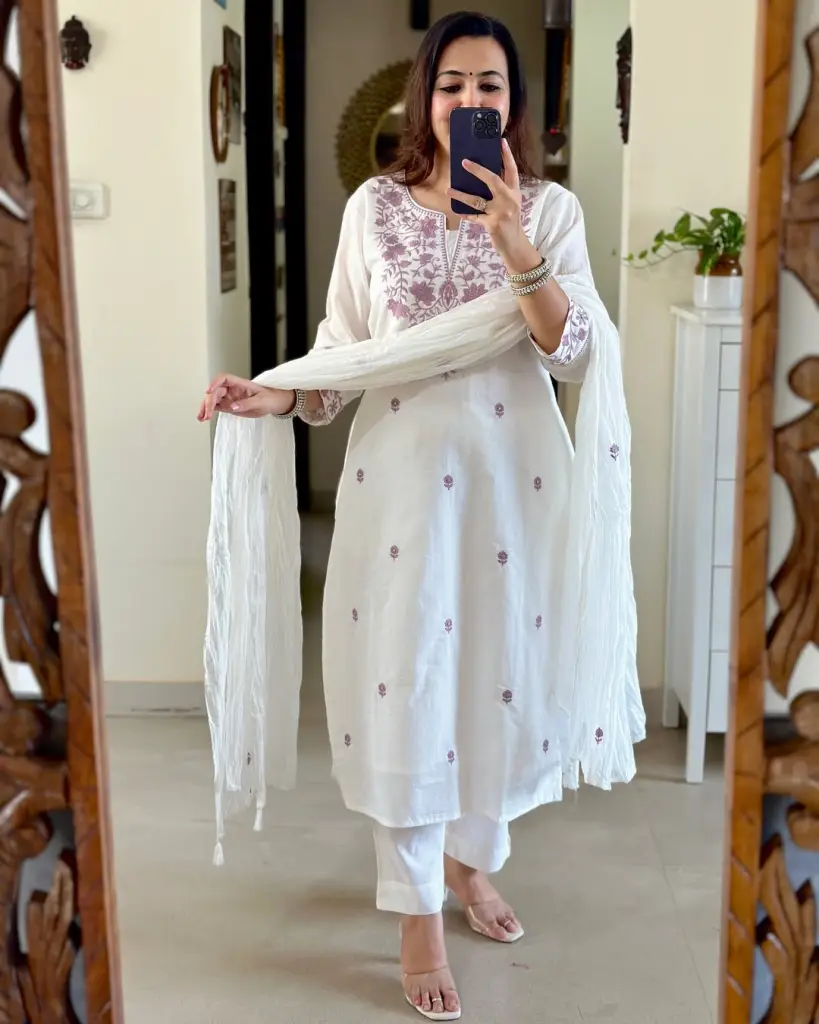 White Flex Cotton Khadi Suit Set