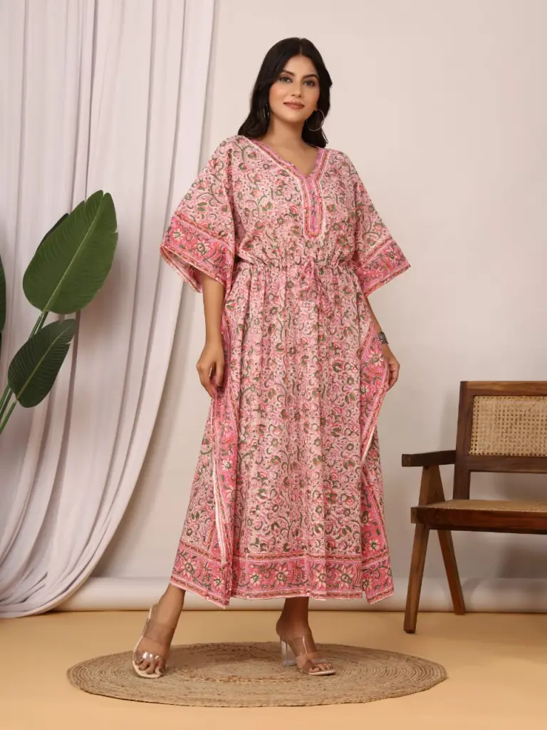 Cotton mul kaftan in beautiful floral print.
