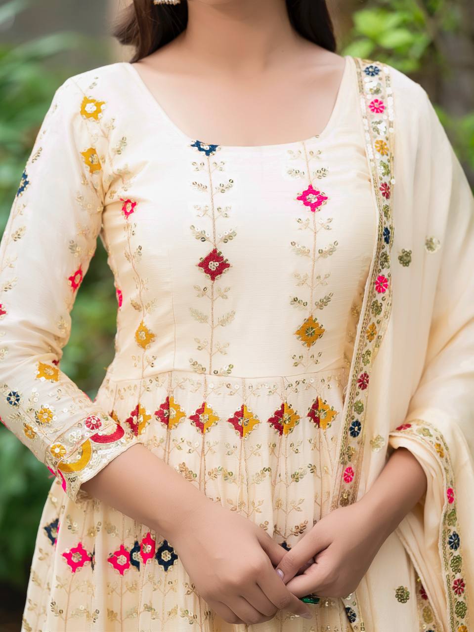 Alia cut Anarkali suit made from pure Chinon silk