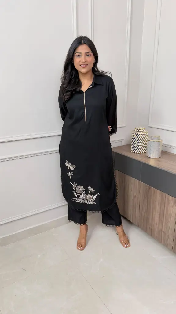 Black Pure Cotton Kurta Pant Set 