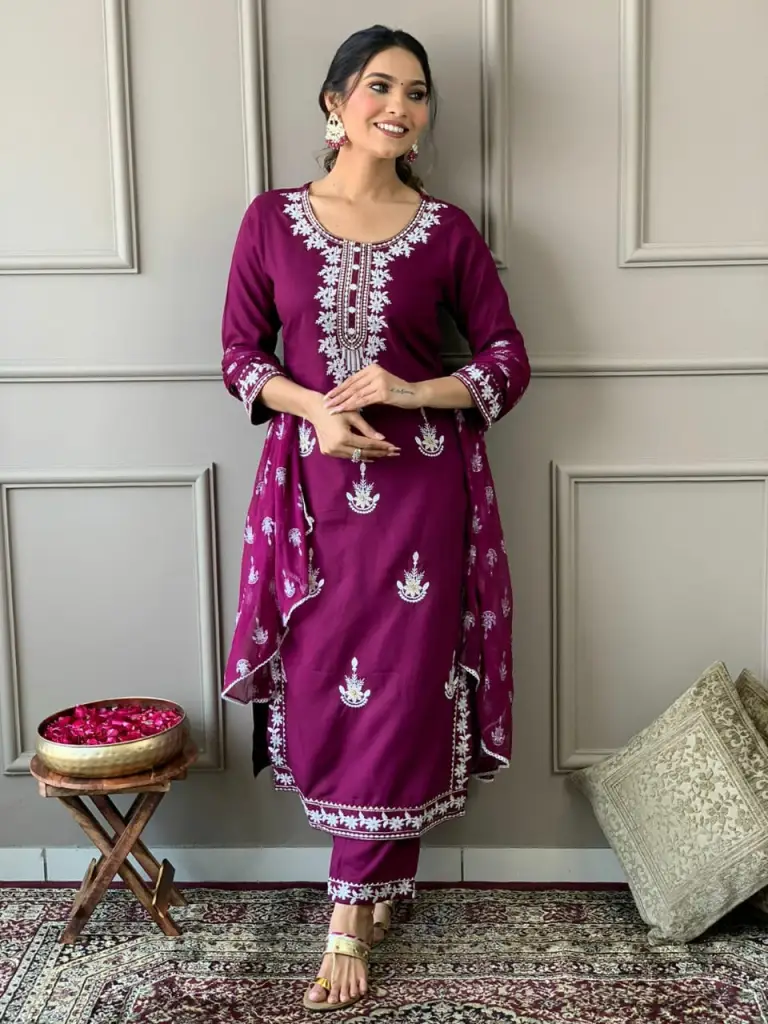  Elegant Embroidered Yoke Kurta Set with Dupatta