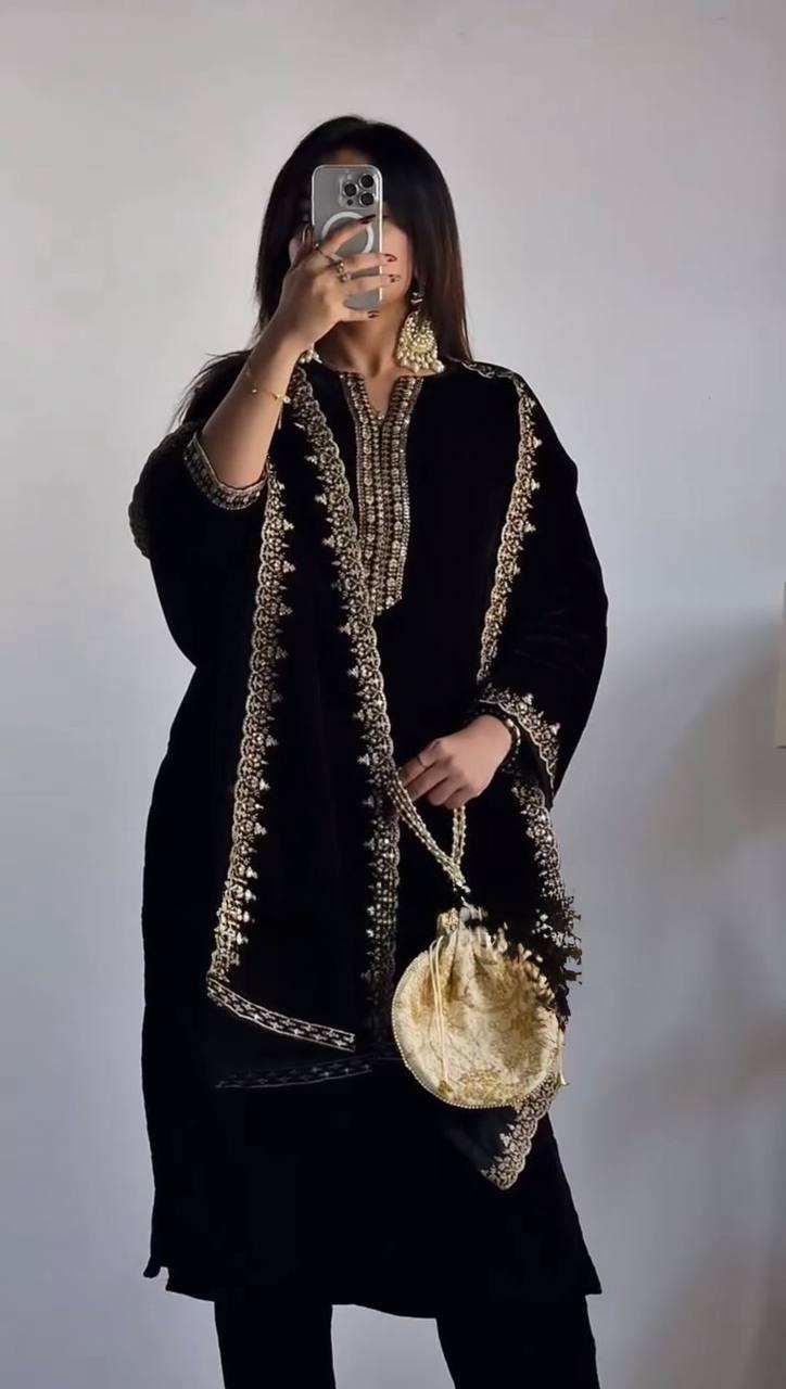  luxurious viscose velvet top pent dupatta set