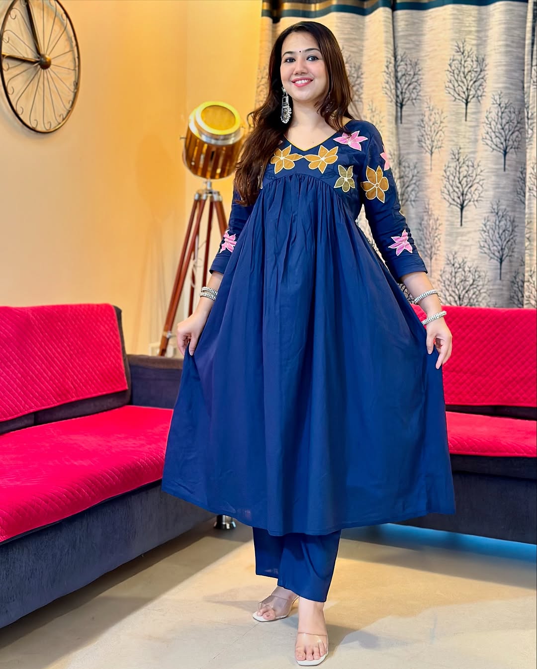 Elegant Navy Blue Anarkali Kurta Set with Dupatta