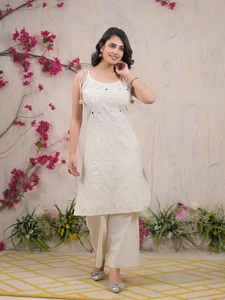 Off-White Cotton Kurti Palazzo Set 