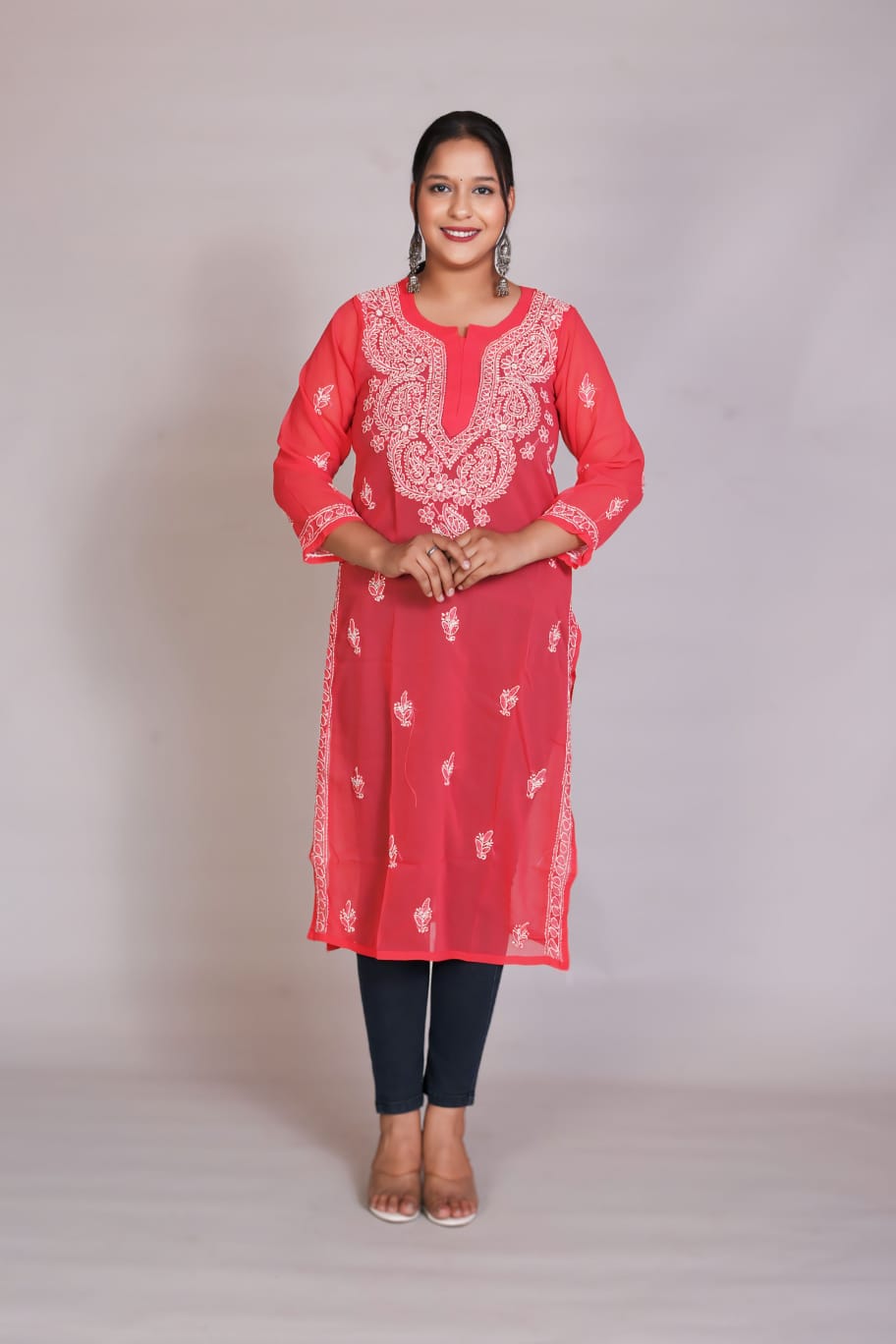 Gala Booty Chikankari Georgette kurti with Inner