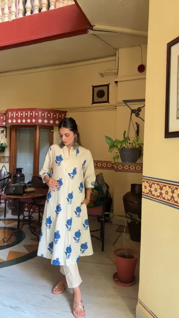Elegant Cotton Flex Floral A-Line Kurta Set