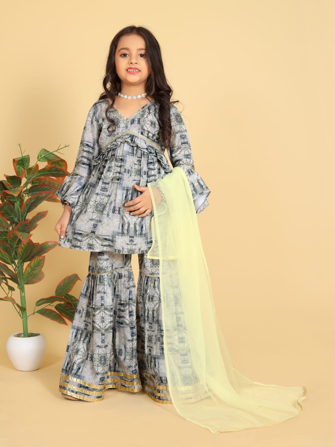 Girls Aliya Cut Top with Gharara Dupatta set