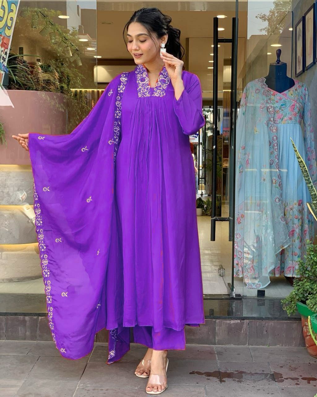 Royal Purple  Flared Anarkali  with Dupatta