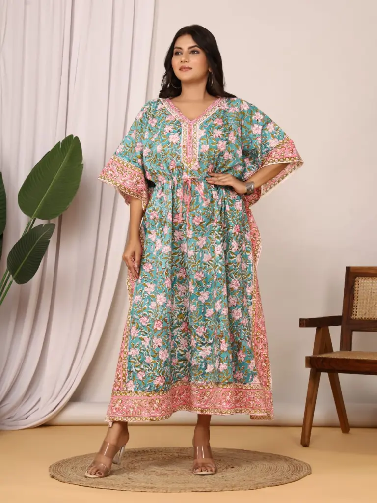 Cotton mul kaftan in beautiful floral print.