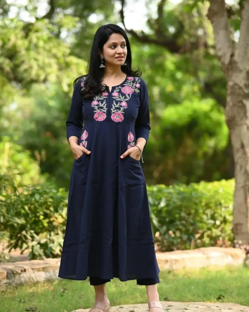 Elegant Blue Floral Embroidered Suit Set