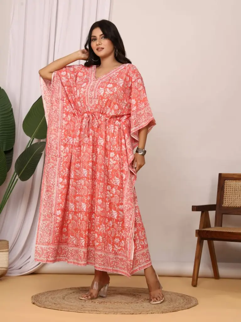 Cotton mul kaftan in beautiful floral print.