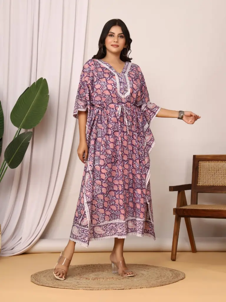 Cotton mul kaftan in beautiful floral print.