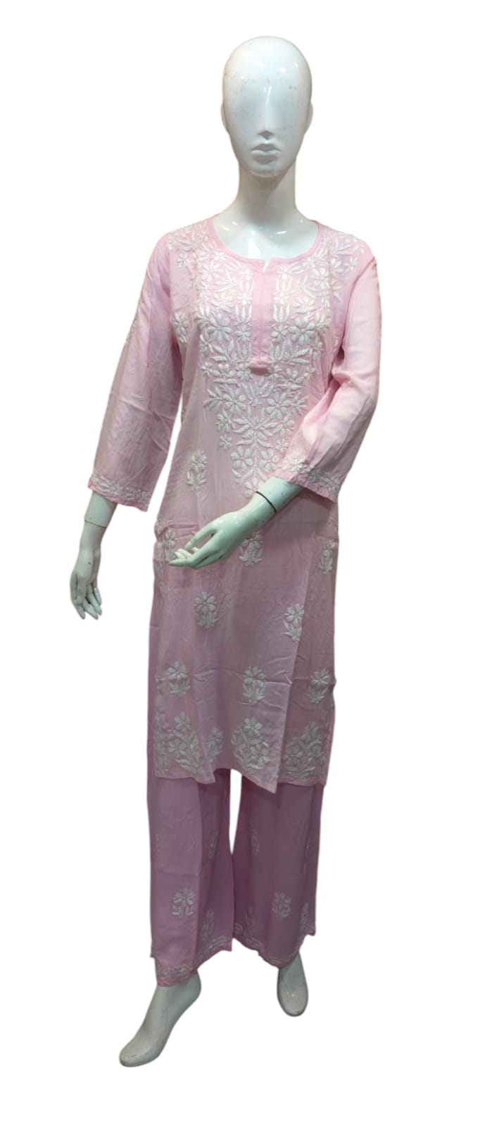 Lucknow Handwork Chikankari 2 Piece Palazzo Set With White Embroidery
