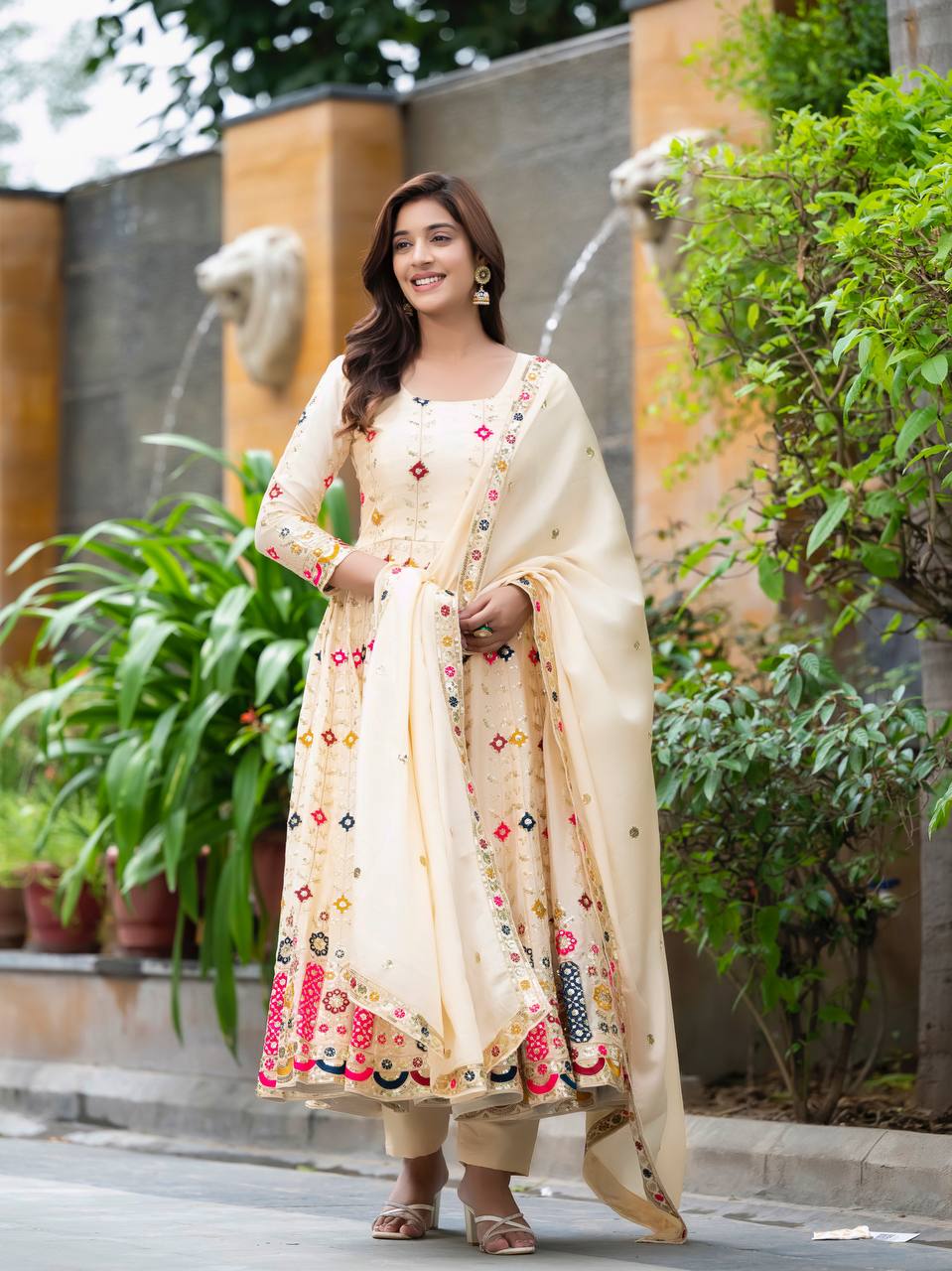 Alia cut Anarkali suit made from pure Chinon silk