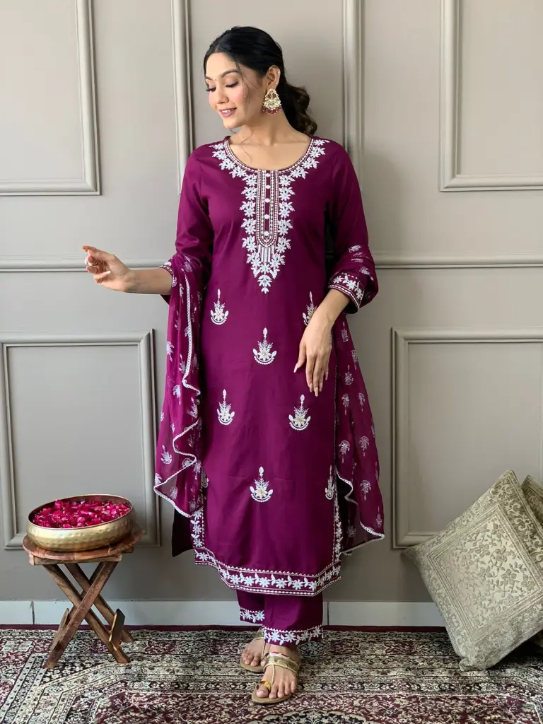  Elegant Embroidered Yoke Kurta Set with Dupatta