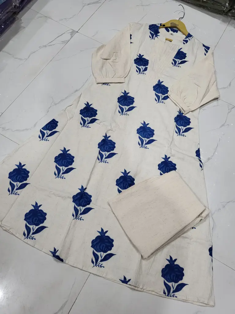 Elegant Cotton Flex Floral A-Line Kurta Set