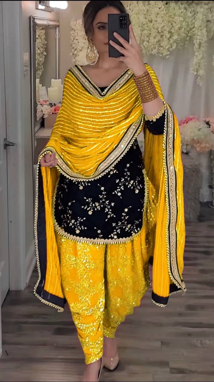 Viscose Velvet & Faux Georgette Dhoti Salwar Set