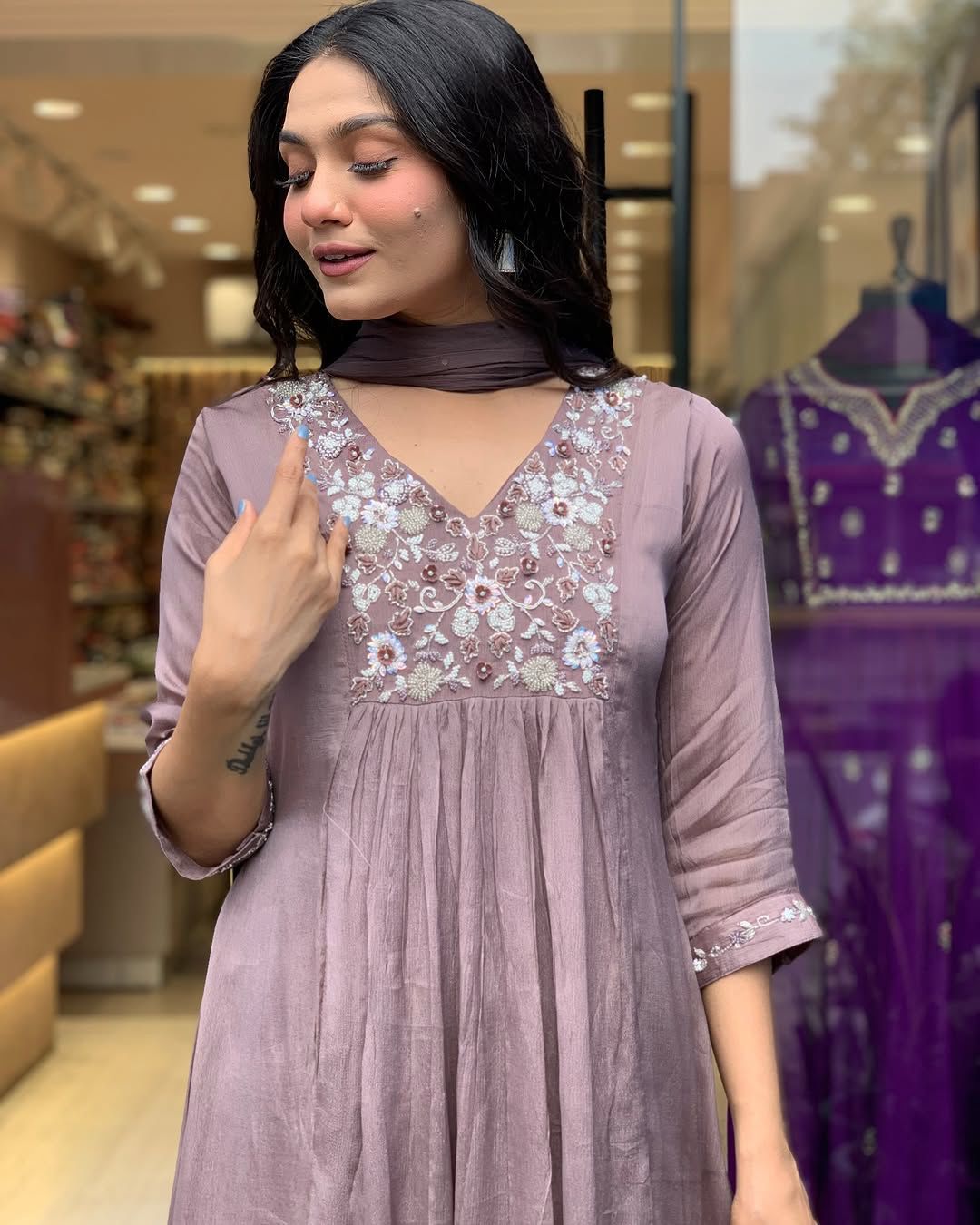 Lavender Bloom Embroidered Suit Set