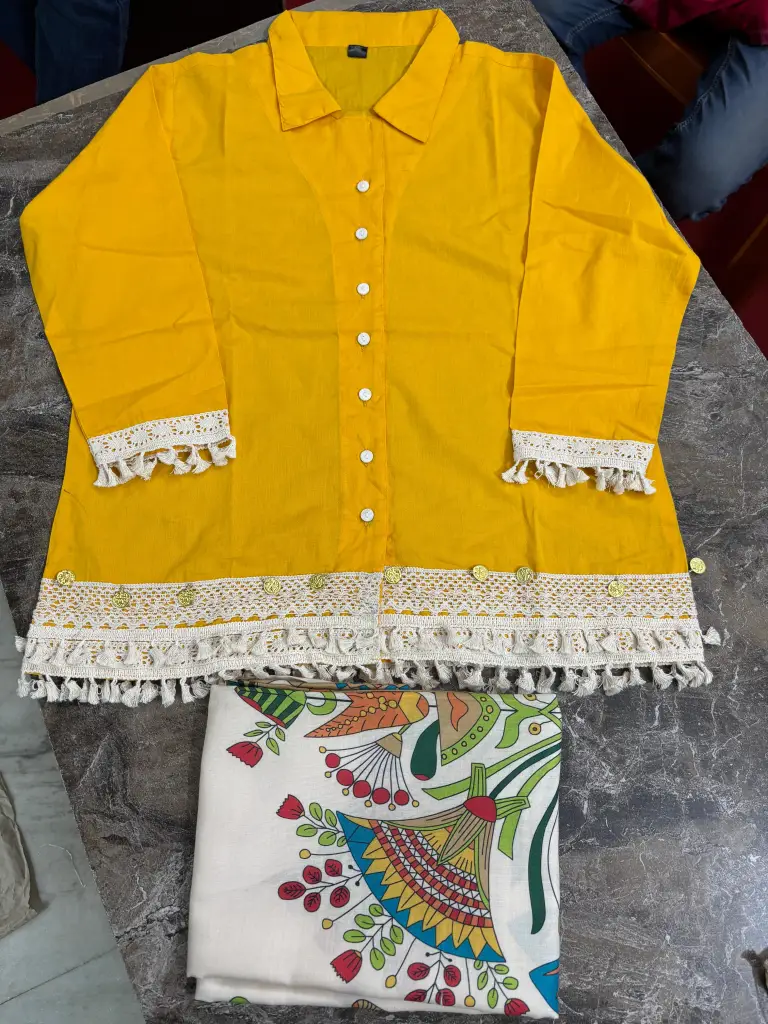 Tassel Shirt & Embroidered Pants Set 