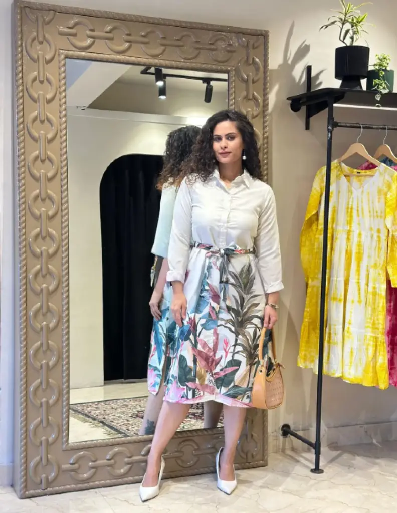 Embroidered Cotton Midi Dress with Floral Design