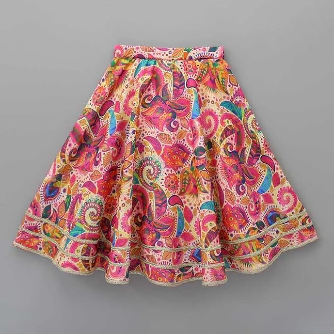 Girls Multicolor Paisley Printed Lehenga Choli Set with Crop top 