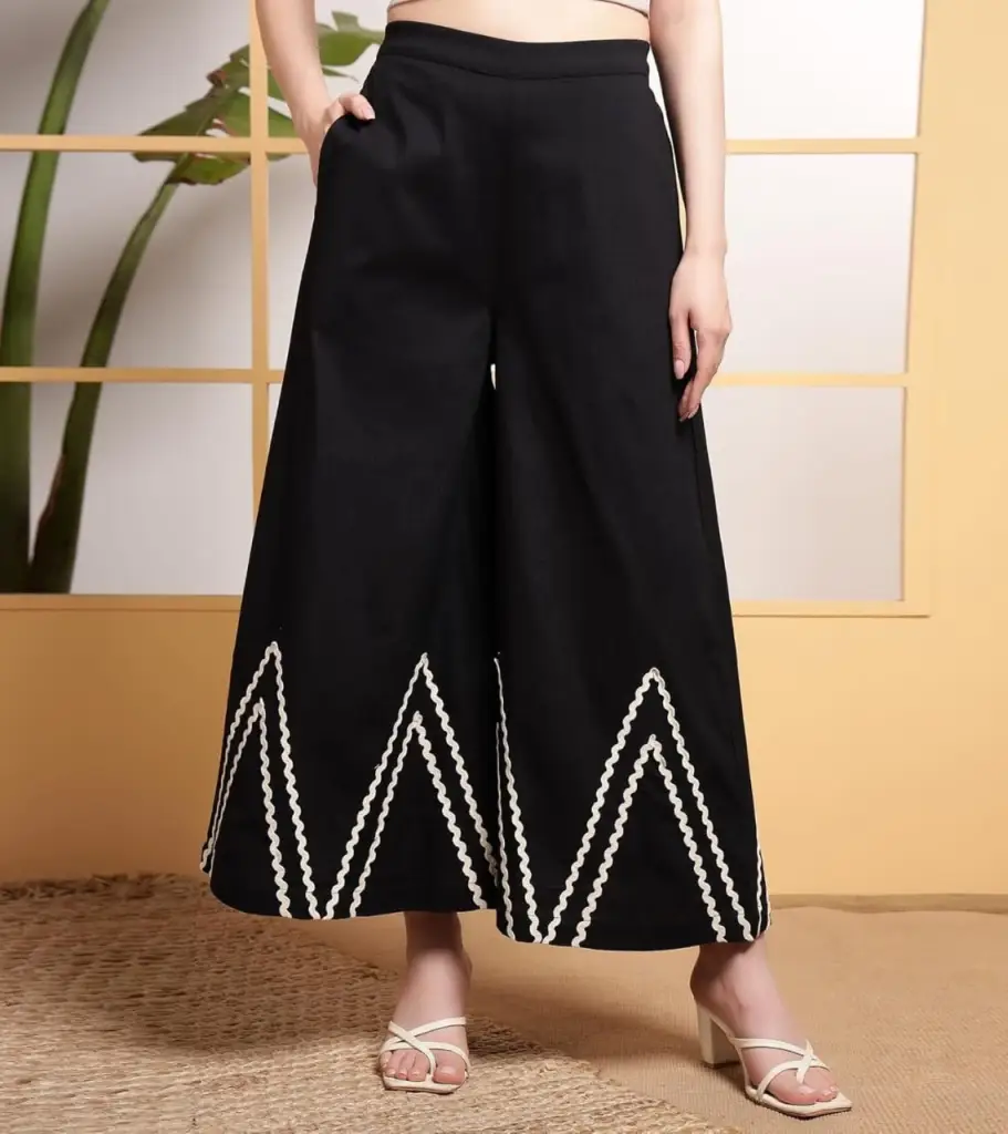 Elegant Black Co-ord Set with White Zigzag Lace
