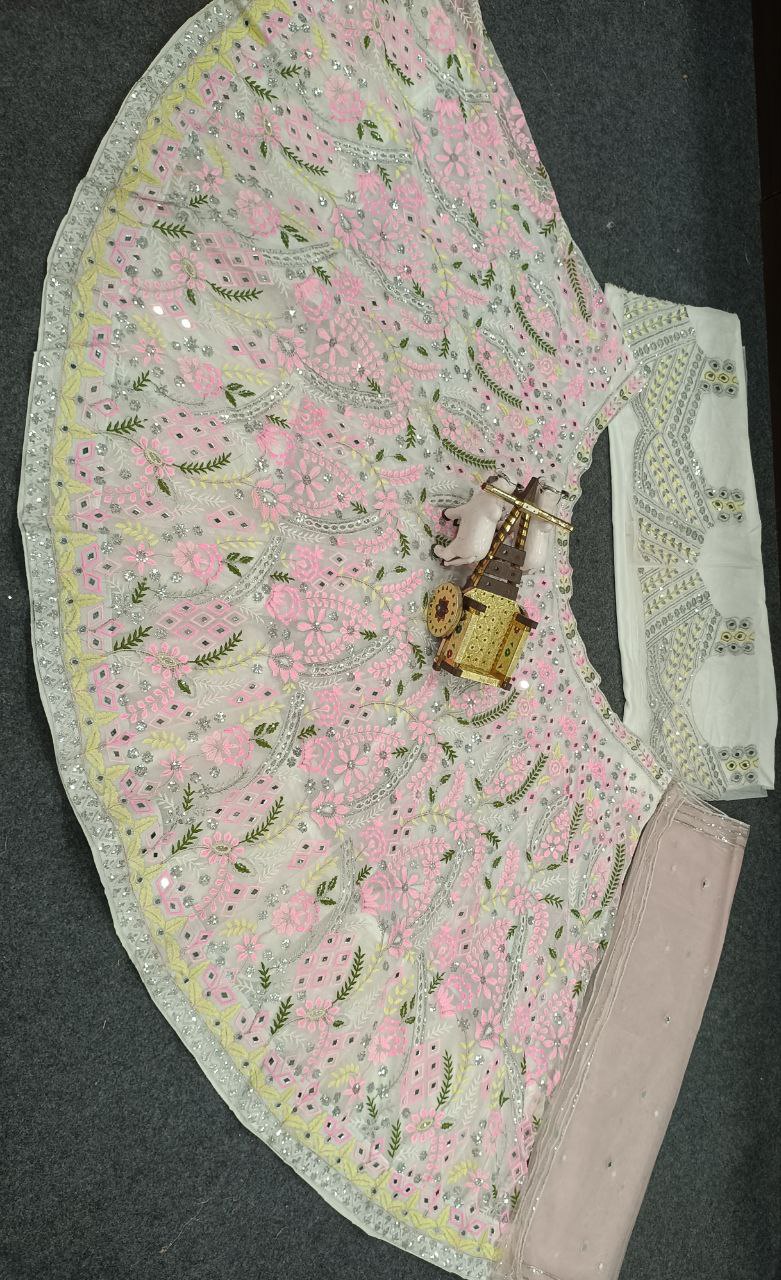 Faux Georgette Lehenga with Sequins Embroidery