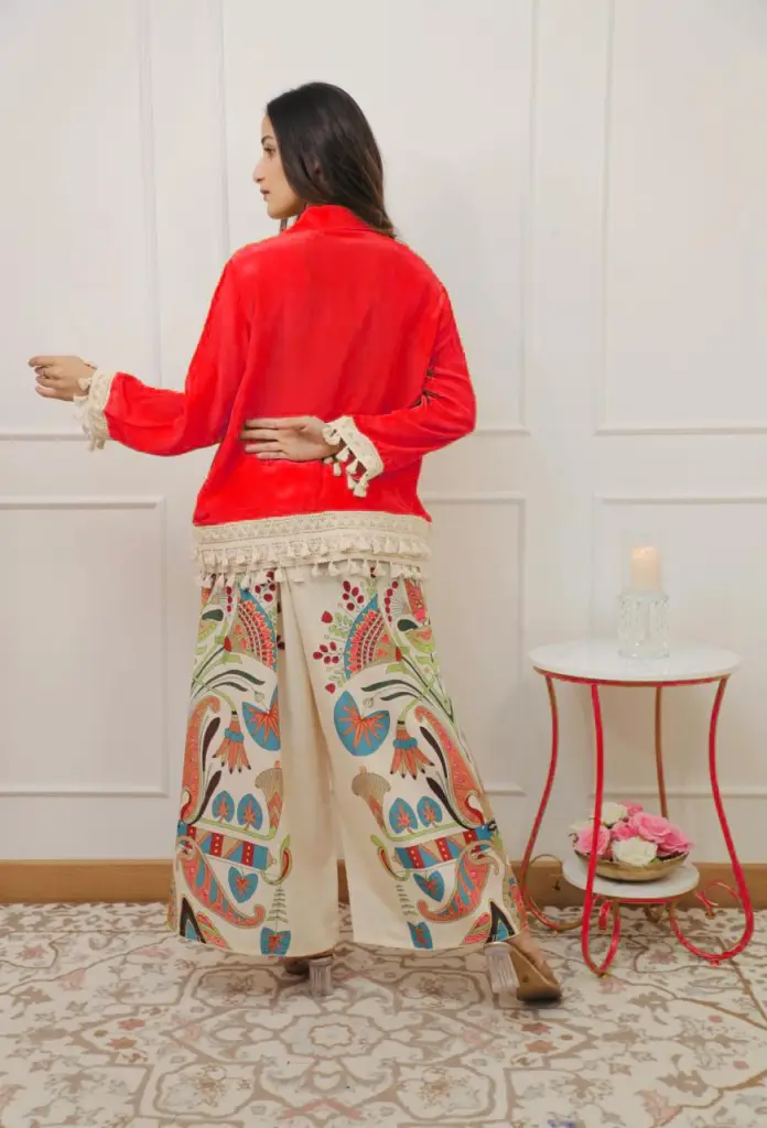 Tassel Shirt & Embroidered Pants Set 